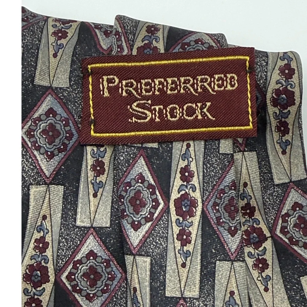 Preferred Stock Silk Tie OS Geometric Floral Dark Academia Grandpacore Vintage